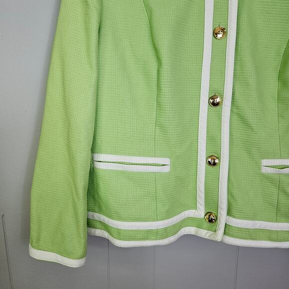 Womens Pendleton Mint Green Gold Button Front Blazer Jacket Cotton Size 14 - Picture 3 of 12